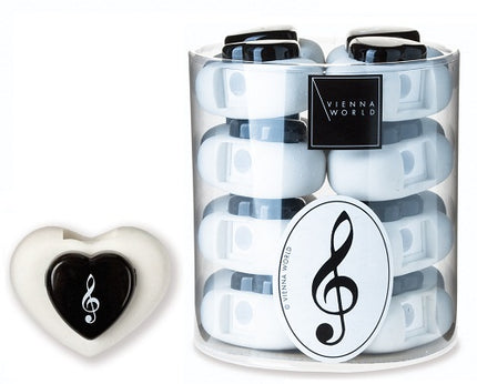 Radiergummi und Spitzerbox, Motiv Violinschlüssel, weiss – Vienna World | Klassikweltshop